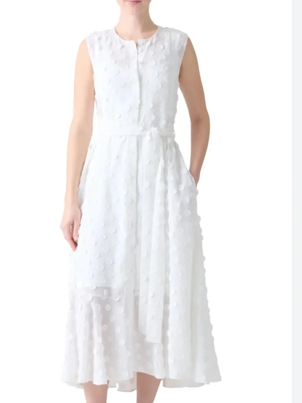 Akris Punto White Sleeveless Dot-Organza High-Low Dress - Picture 2 of 6